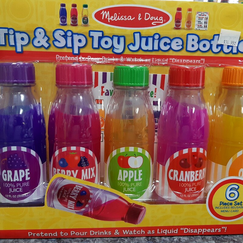 Tip & Sip  Juice Bottles, Plastic Food
Pretend to Pour Drinks & Watch as liquid disappears.