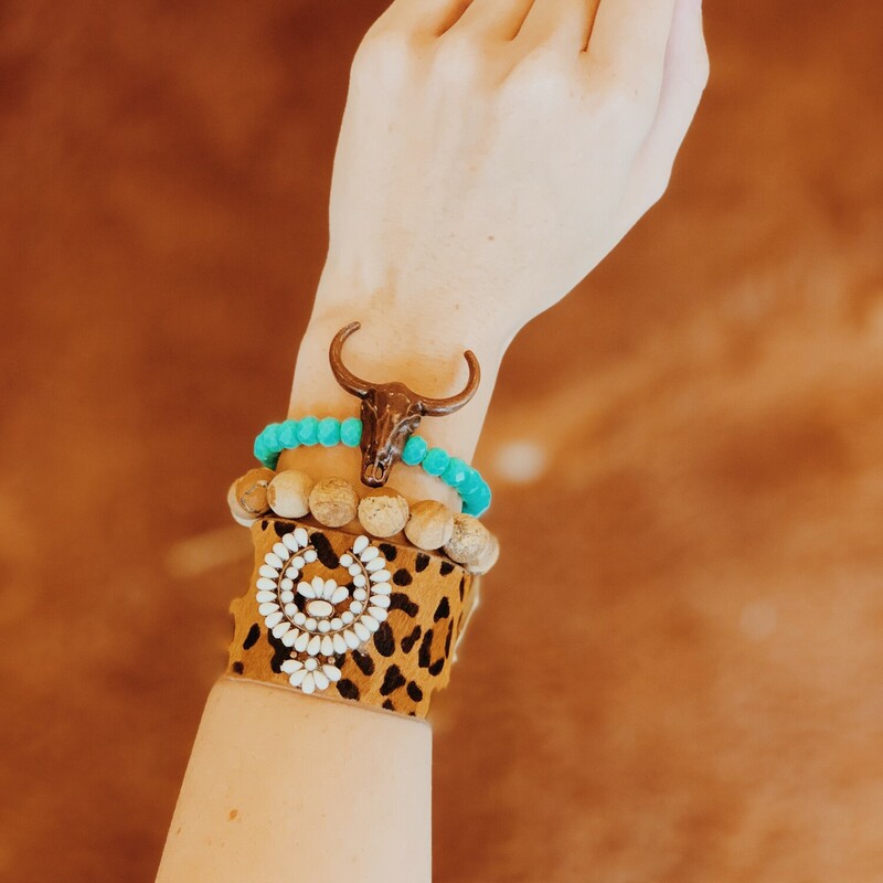 Adorable beaded bracelets perfect for stacking!<br />
<br />
Available in Teal, Black, and Bronze