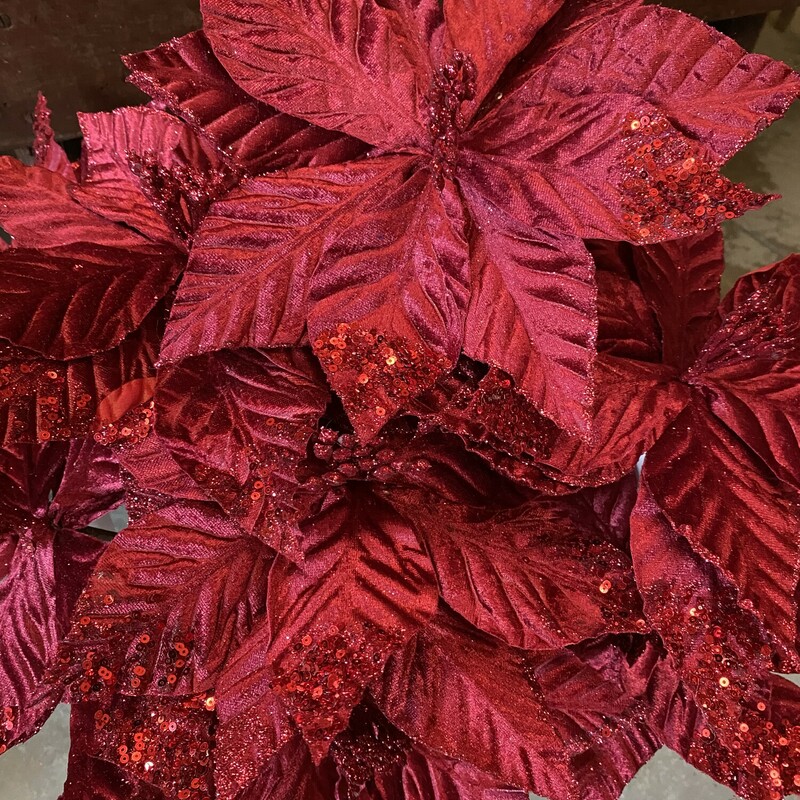 How beautiful are these red  velvet poinsettas with their touch of sparkle? They would be gorgeous placed inside your tree or on your christmas table in a vase. They measure 22 inches tall and  is 10 inches in diameter