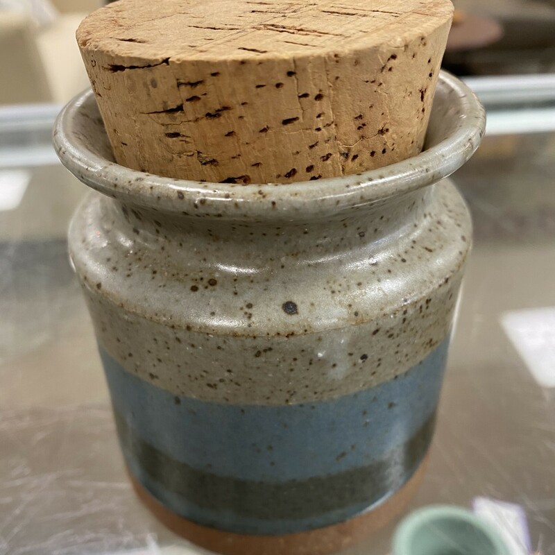 Pottery Jar W/Cork Lid, Blue, Size: 4 Inch