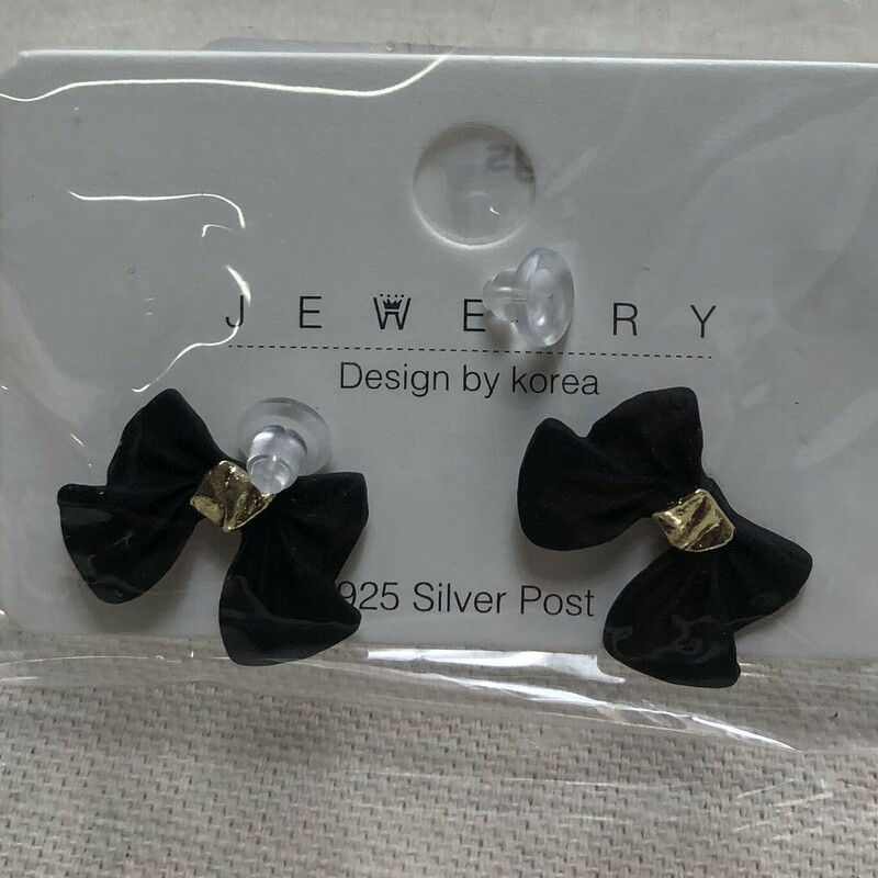 Bow Earings, Black, Size: One Size