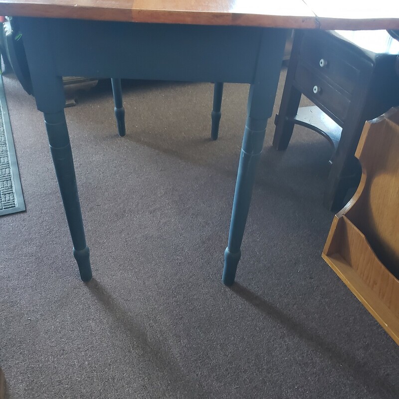 Drop Leaf Table, Wood/Blue, Size: 42in d x 21in - 42in w x 31in t<br />
great condition w/ wood supports for drop sides