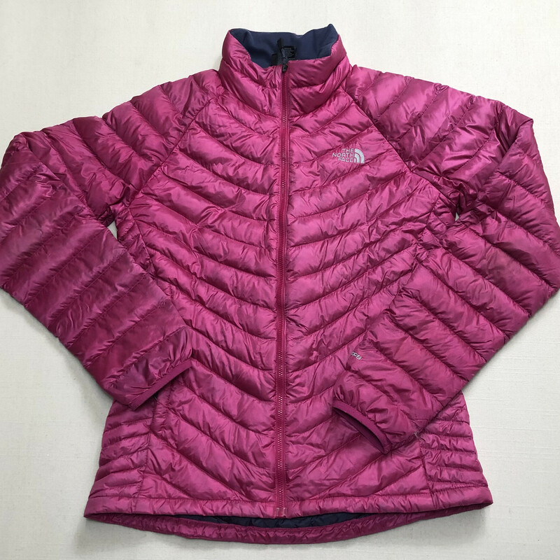 NorthFace Stretch Down Puffer, Fuchsia /Grey Lining

Size: Womens Small

The slim-fit Women's Stretch Down Jacket features lightweight, packable 700-fill down and a water-repellent finish, giving you the winter-season features you need and the style you crave.

Features:
Stretch-woven fabric helps to maximize mobility and comfort
700-fill goose down offers warmth yet remains extremely compressible
Heat transfer logo on left chest and back-right shoulder
Exposed, reverse-coil-zip hand pockets
Hem cinch-cord
Exposed hand pocket zips
700 fill goose down offers warmth yet remains extremely compressible
Internal elastic-bound cuffs
Slim fit
Stows in hand pocket
Exposed, VISLON® center front zip with internal draft flap

One Small hold above left pocket