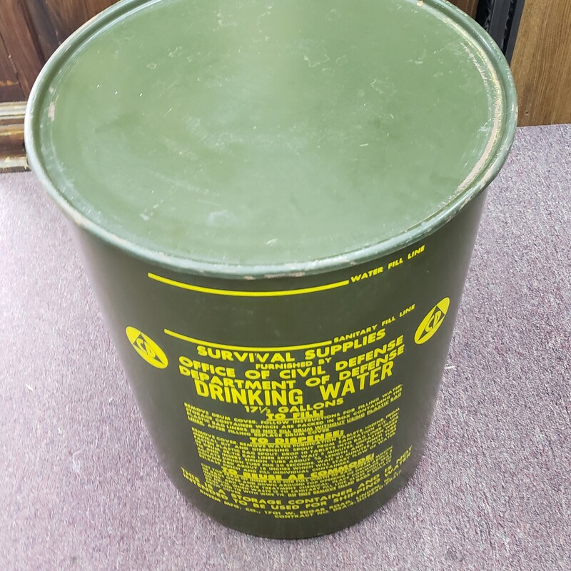 Civil Defense Water Drum, Green, Size: 17.5 Gallon