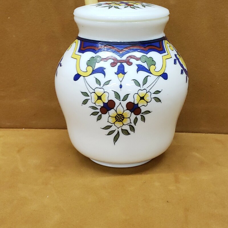 Vtg Mustard Jar, Milk Glass, Size: W/ Original Spoon