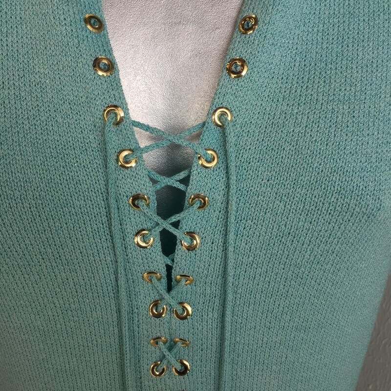 GORGEOUS St. John collared sleeveless dress. Light turquoise blue knit with gold hardware. Like new, no signs of use. Midlength, size 6. Retail approx: $1,099