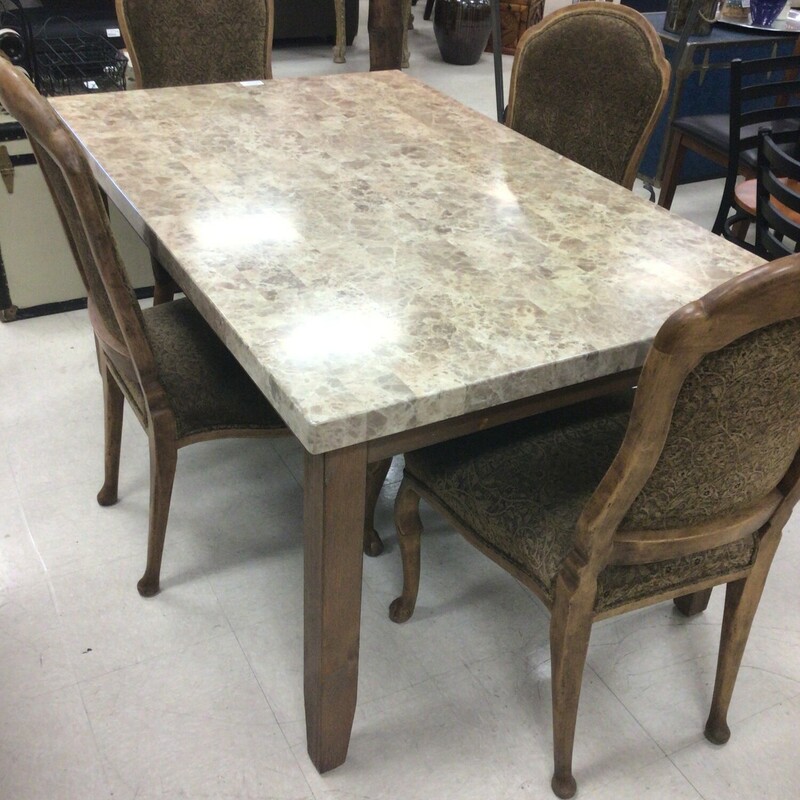 Table+4 Walnut Chairs, Wood, Faux Marble
38 in Wide x 60 in Deep x 30 in Tall