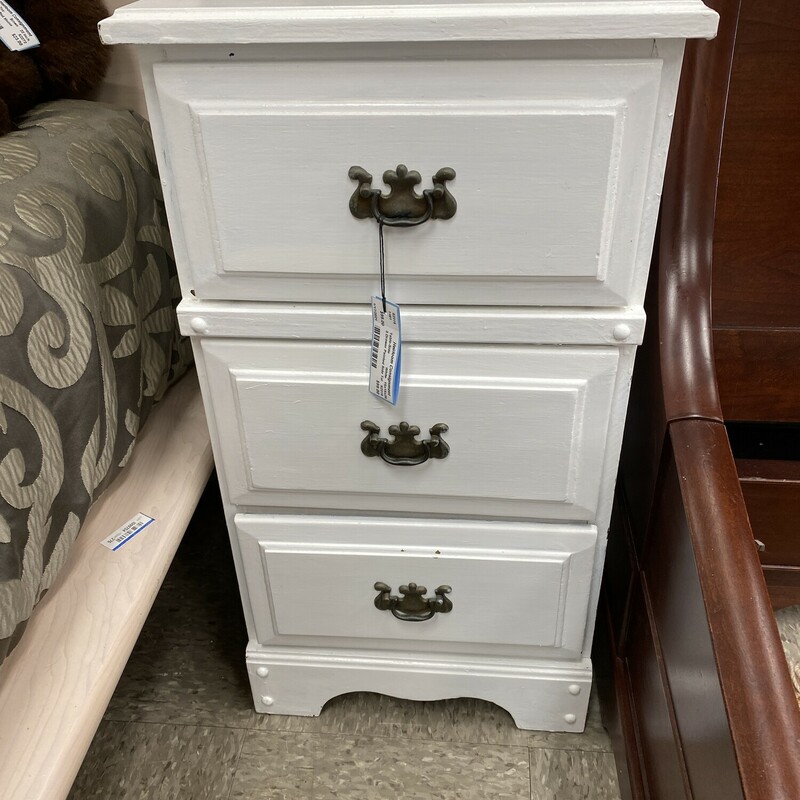 3 Drawer Painted Side Table, White, Size: 15x15x28