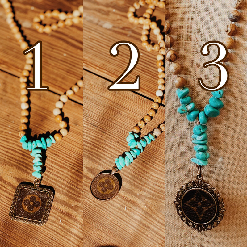 This upcycled, hand-made necklace was made from an authentic Louis Vuitton bag! The bag's date code is SP0927. See pictures for measurements, and choose your pendant below!<br />
<br />
Not affiliated with the LV company.