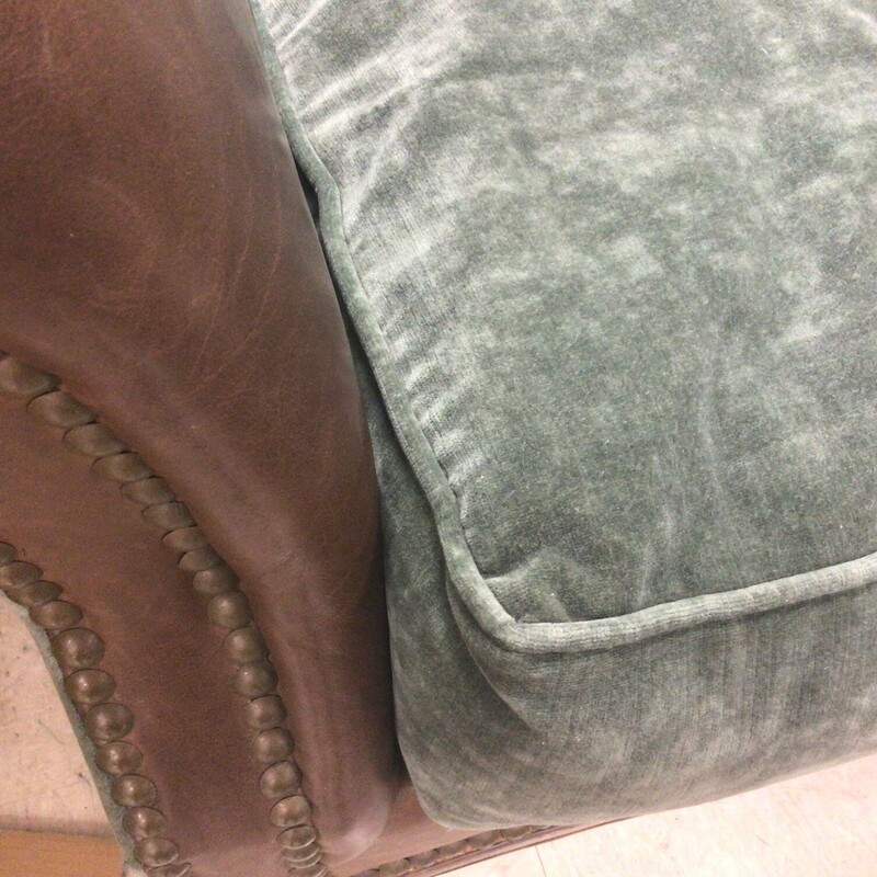 Down Sofa W/ Nailheads, Leather, Teal/Green
88in wide