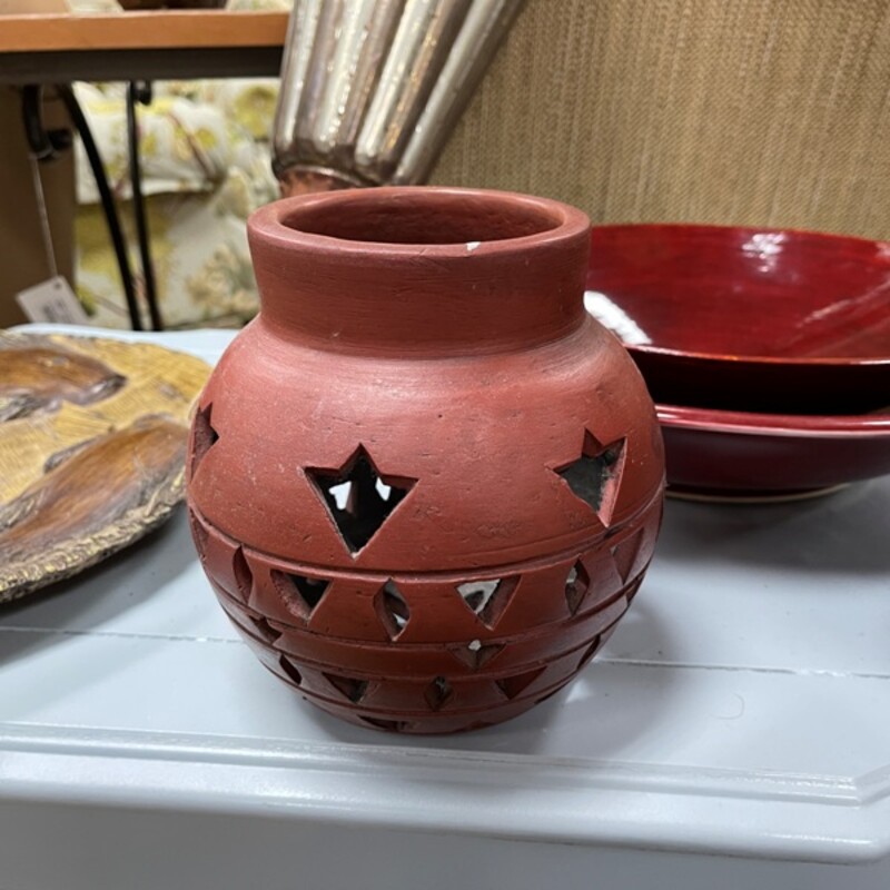 Red Clay Cut-Out Vase/Candle Holder, Size: 7
