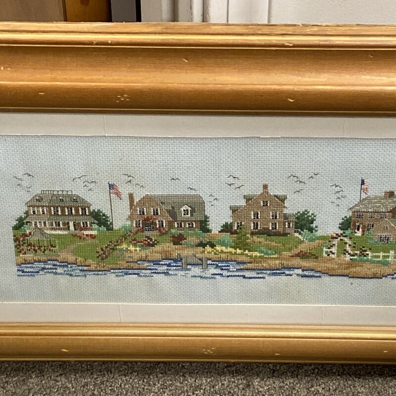 4 Cottages - Needle Point, Brown, Size: 22x13