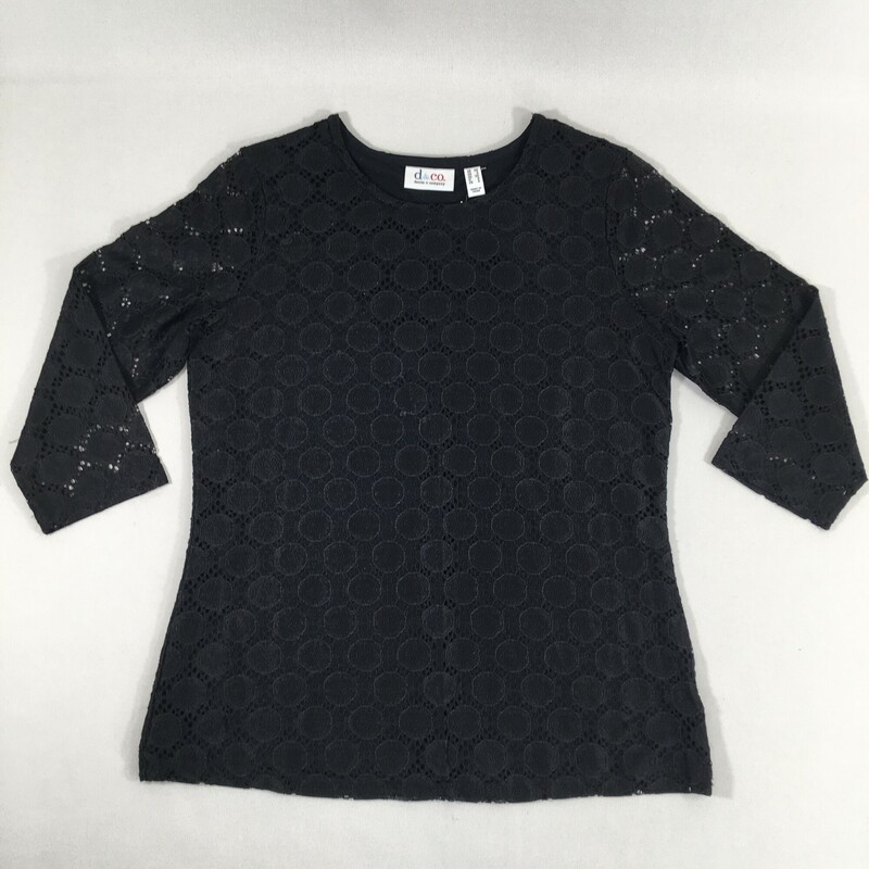 D & Co, Black, Size: US XSmall nylon pattern mesh, 3/4 sleeve, lining 95% cotton, 5% Spandex, like new
