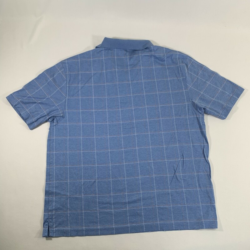 Jos. A. Bank Blue Plaid, short sleeve 100% Cotton, Lt Blue, Size: XXL