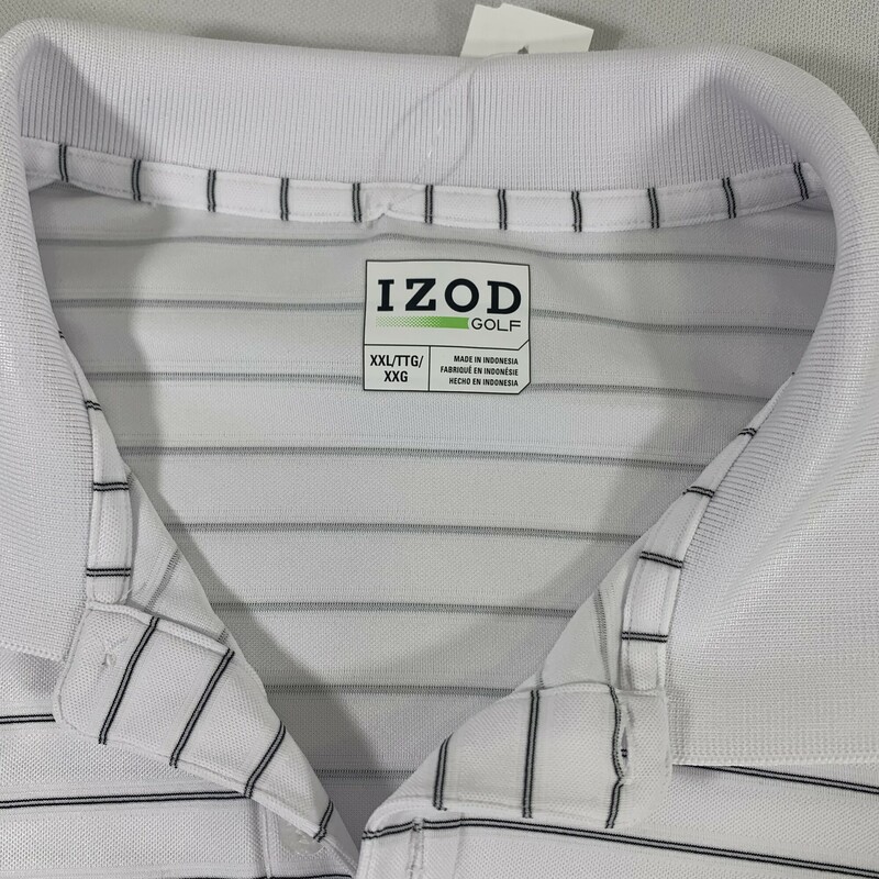 Izod. White With Thin Black Stripe short sleeve, White, Size: XXL, polyester