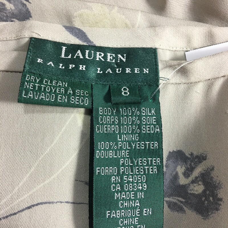 Lauren, Ralph Lauren, Lt Grey/Olive, Size: 8 100% Silk pale grey and biege floral motif pale grey/olive tone, ankle length,lining 100% polyester, very elegant, gently worn