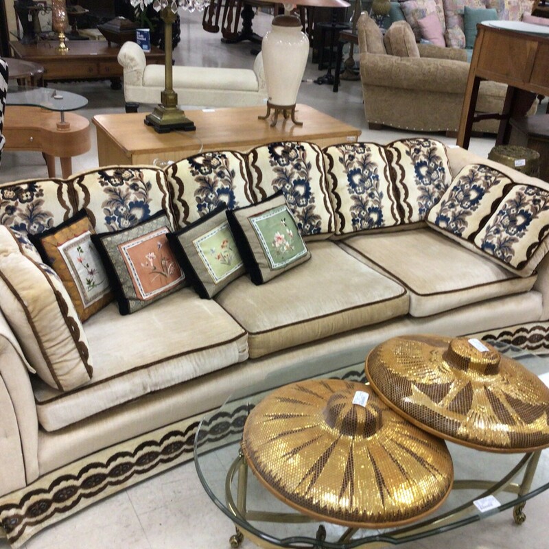 Asian 3 Seater Sofa, Cream, W/ Pillows
92 in wide