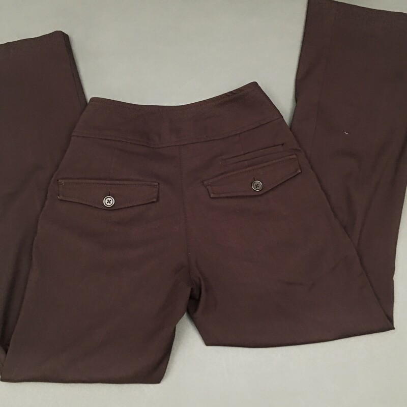 H&M US size 4, dark brown dress pants, wide waist band with 2 button closure, 3 back pockets