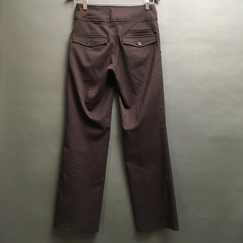 H&M US size 4, dark brown dress pants, wide waist band with 2 button closure, 3 back pockets