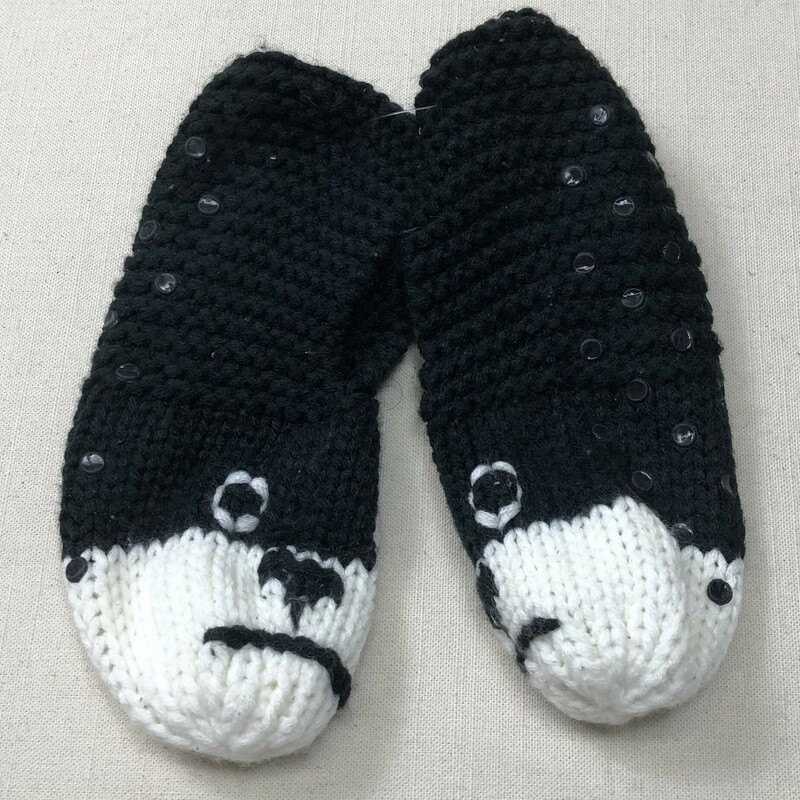 Knit Animal Slippers, Black, Size: 8Y