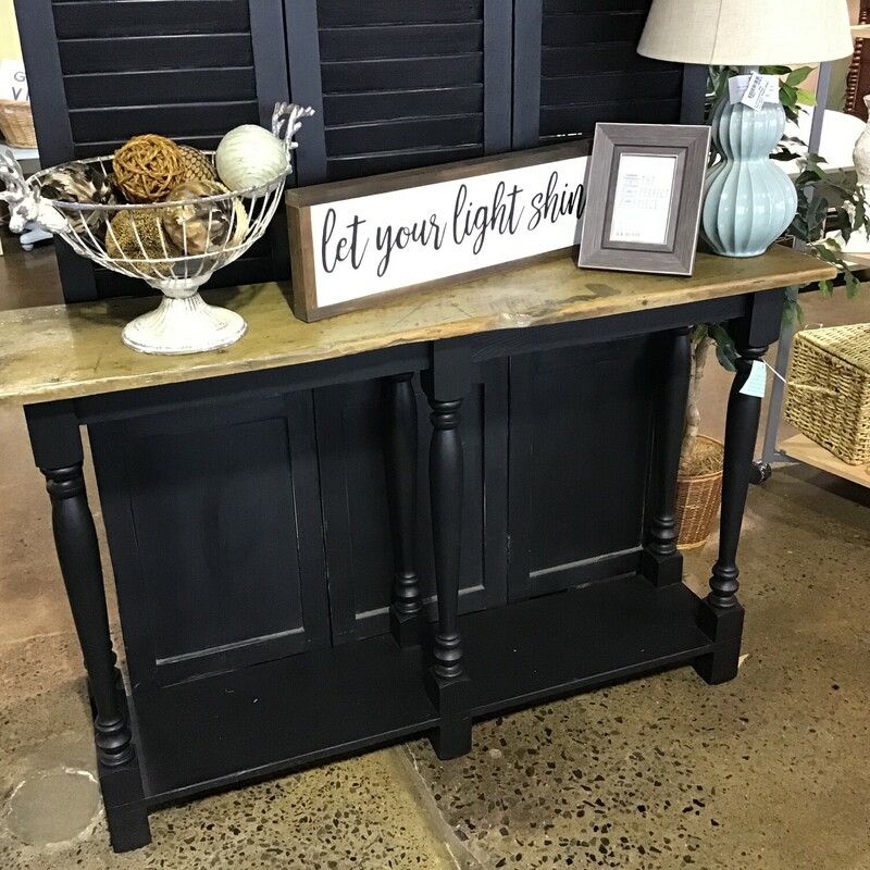 A beautifully done piece by our newest Local Artist!  A black painted base with a repurposed wood top -- this table is spectacular!

Dimensions: 54x13x35