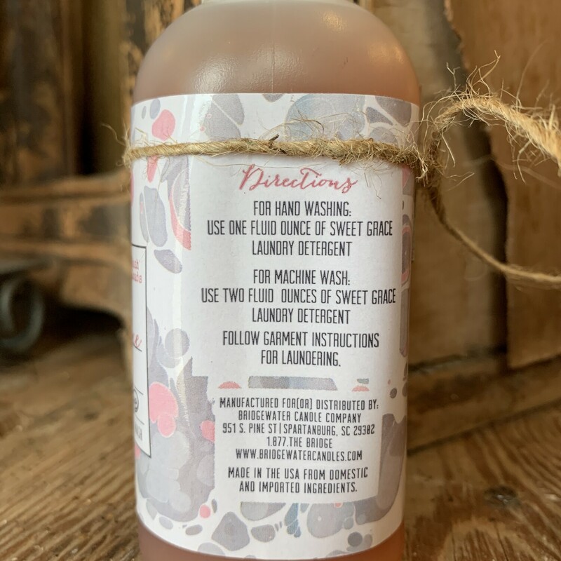 Our Bridgewater laundry detergent comes in the scent Sweet Grace and is in a 6 Fl Oz bottle. This scent is amazing for laundry and will get you all of the compliments! Sweet Grace as a detergent is unique and stands out!
