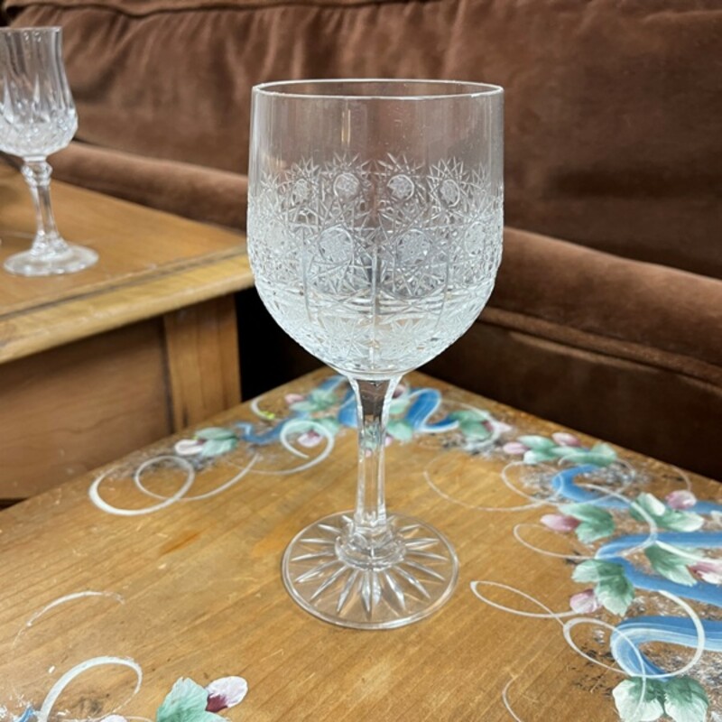 Vintage Cut Glass Wine Goblets, Set/4