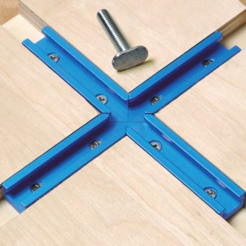 Rockler T-Track Intersection Kit

Slide your jigs and fixtures in almost any direction!


Features:
Used with our 3/4\" wide aluminum T-track, this 4-piece kit allows you to make the T-track intersection you need
Includes four pieces and mounting hardware - enough to make one intersection
Stop blocks and hold-downs can be used almost anywhere on your table
Each aluminum piece is 3\" long and is cut at 90°
Pre-drilled and countersunk with two holes to stay level when matching with other track pieces
Includes #6 x 5/8\" screws
Aluminum