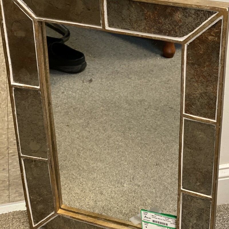 Vintage Mirror Tile Frame, Gold, Size: 17x25