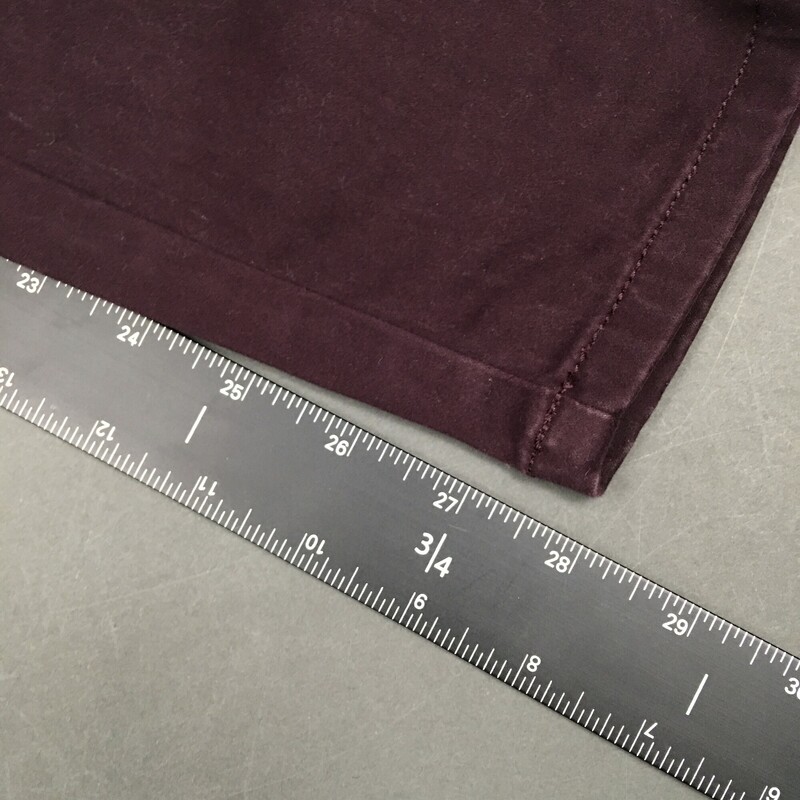 Skinny Leg Brushed Cotton, burgandy, Size: 2R, The Limited, Skinny Leg 917, 80% cotton, 17% rayon 3% spandex. Note that there is a slight discoloration on back of waistband as seen in the detail photo.