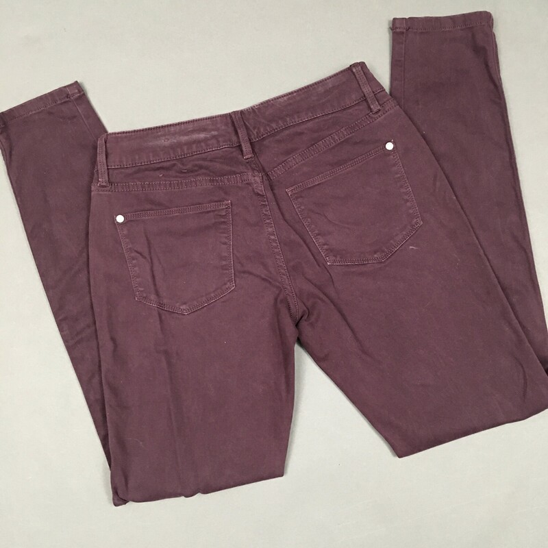 Skinny Leg Brushed Cotton, burgandy, Size: 2R, The Limited, Skinny Leg 917, 80% cotton, 17% rayon 3% spandex. Note that there is a slight discoloration on back of waistband as seen in the detail photo.