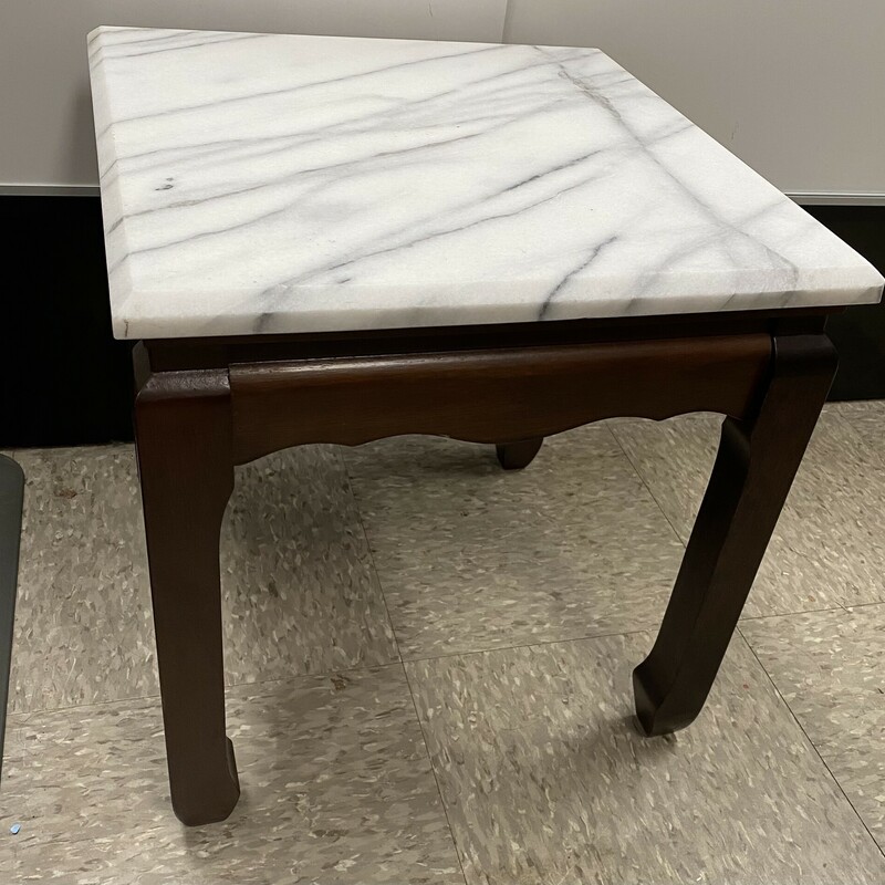 Asian Style Marble Top Table, Wht/Brn, Size: 16x16x16