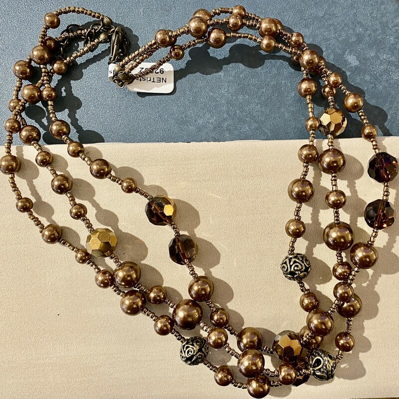 3-strand brown bead necklace