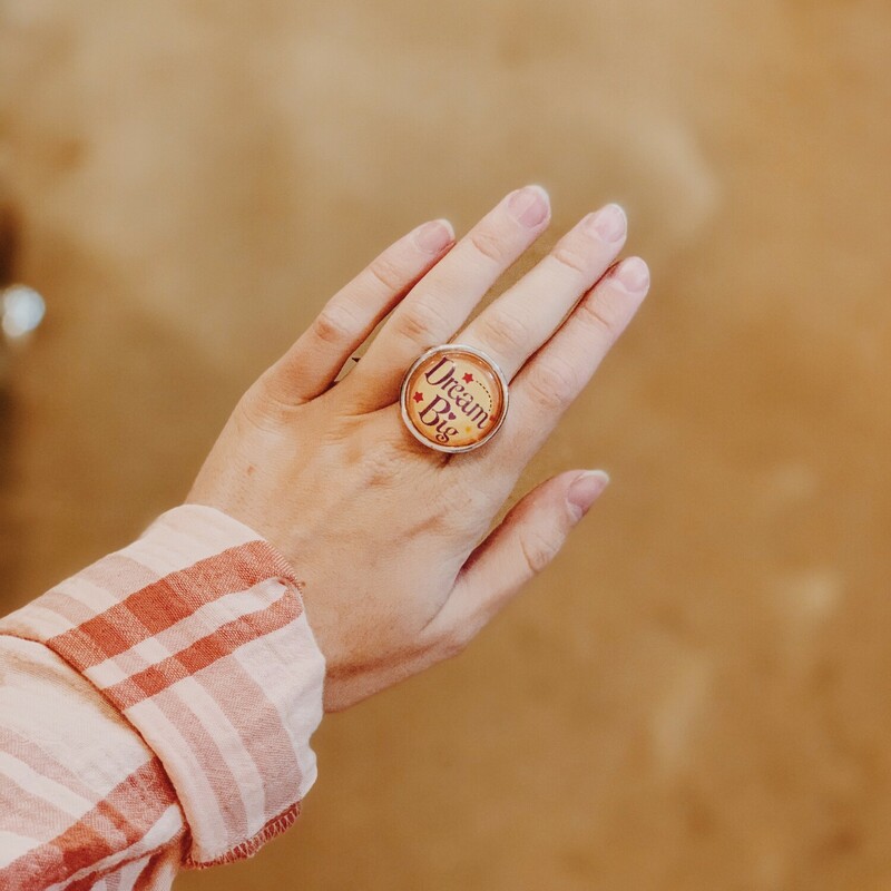 How fun are these Dream Big rings! Perfect for adding a little extra shine to an outfit! They are on a stretchy band for a wide range of sizes.