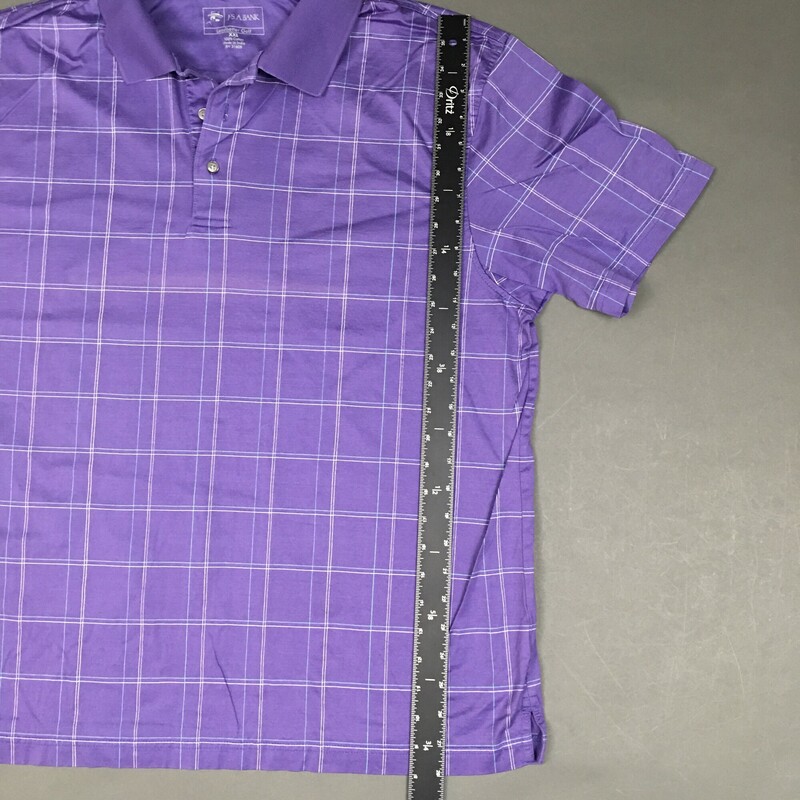 Jos. A Bank, Leadbetter Golf, 100% Cotton, Short Sleeve, Mauve Purple, thin stripe Aqua and white check pattern, Size: XXL