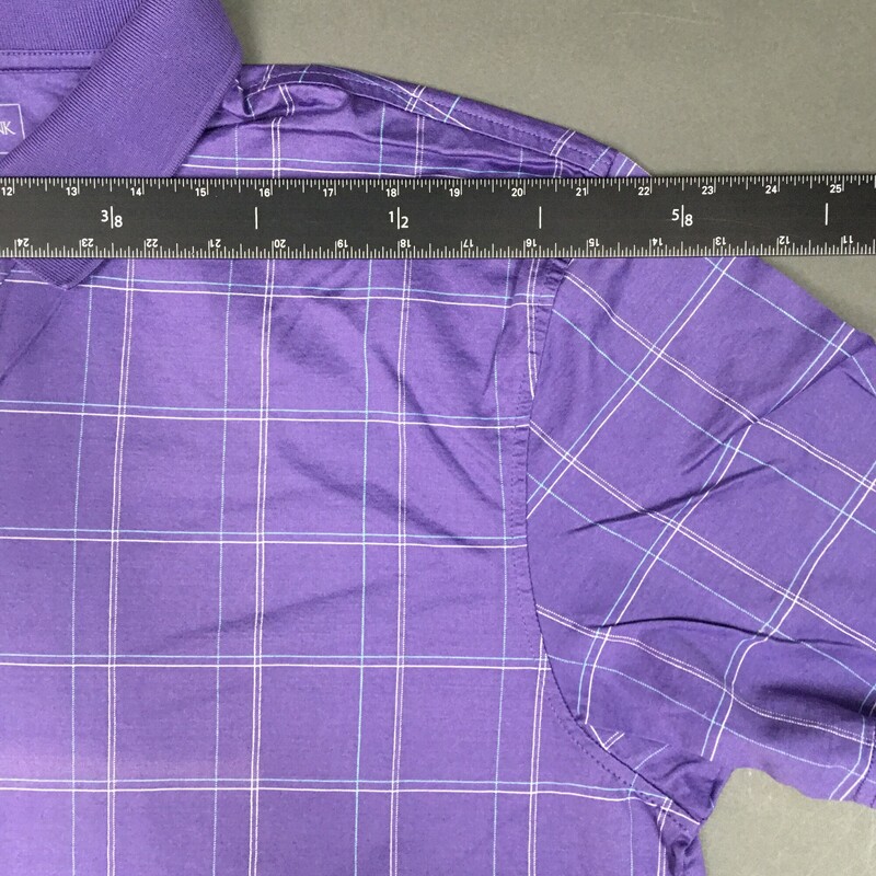 Jos. A Bank, Leadbetter Golf, 100% Cotton, Short Sleeve, Mauve Purple, thin stripe Aqua and white check pattern, Size: XXL