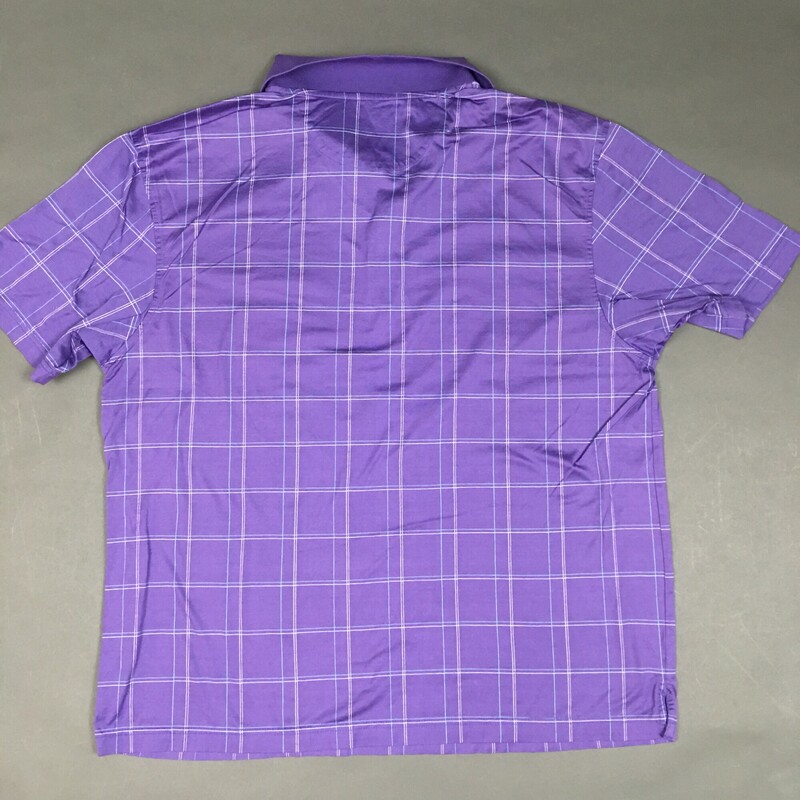 Jos. A Bank, Leadbetter Golf, 100% Cotton, Short Sleeve, Mauve Purple, thin stripe Aqua and white check pattern, Size: XXL