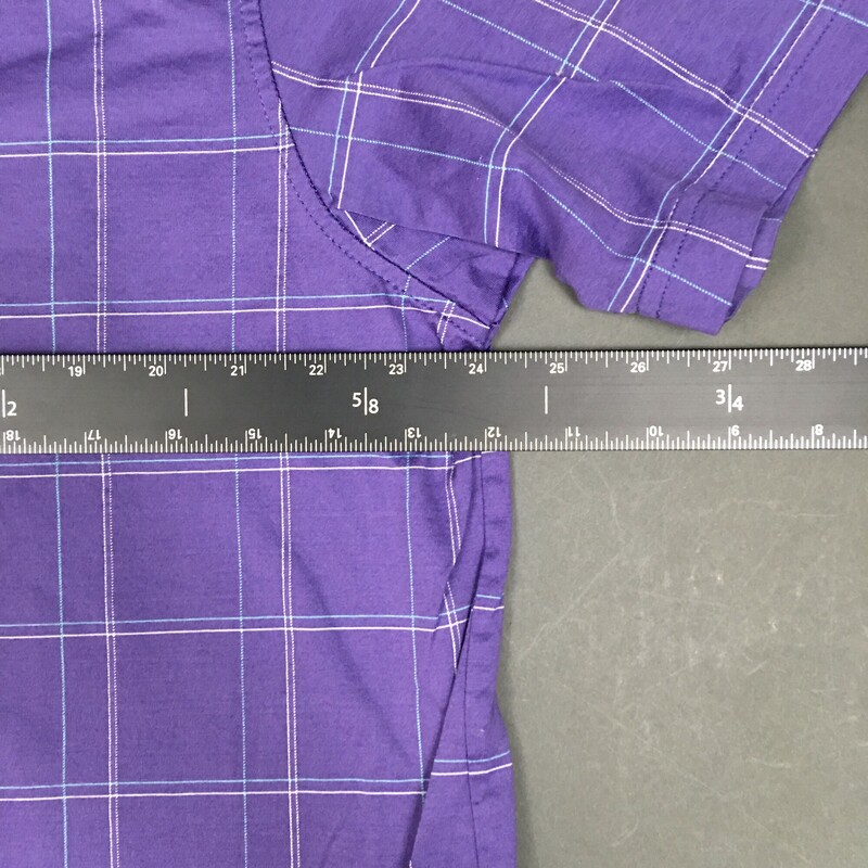 Jos. A Bank, Leadbetter Golf, 100% Cotton, Short Sleeve, Mauve Purple, thin stripe Aqua and white check pattern, Size: XXL