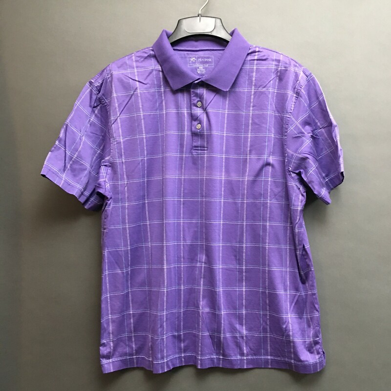 Jos. A Bank, Leadbetter Golf, 100% Cotton, Short Sleeve, Mauve Purple, thin stripe Aqua and white check pattern, Size: XXL