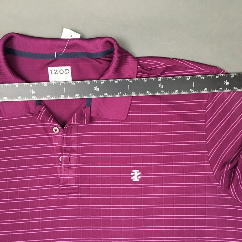 Izod Golf 100% polyester short sleeve, purple with thin pink stripe pattern, and fabric pattern, Size: XXL