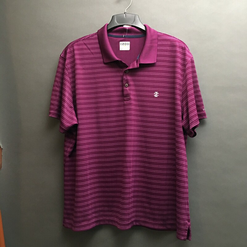 Izod Golf 100% polyester short sleeve, purple with thin pink stripe pattern, and fabric pattern, Size: XXL