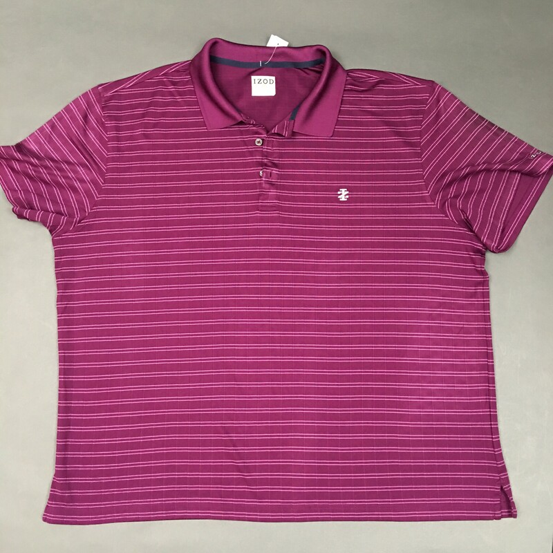 Izod Golf 100% polyester short sleeve, purple with thin pink stripe pattern, and fabric pattern, Size: XXL