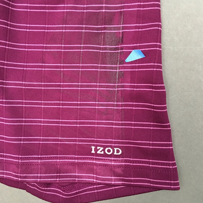 Izod Golf 100% polyester short sleeve, purple with thin pink stripe pattern, and fabric pattern, Size: XXL