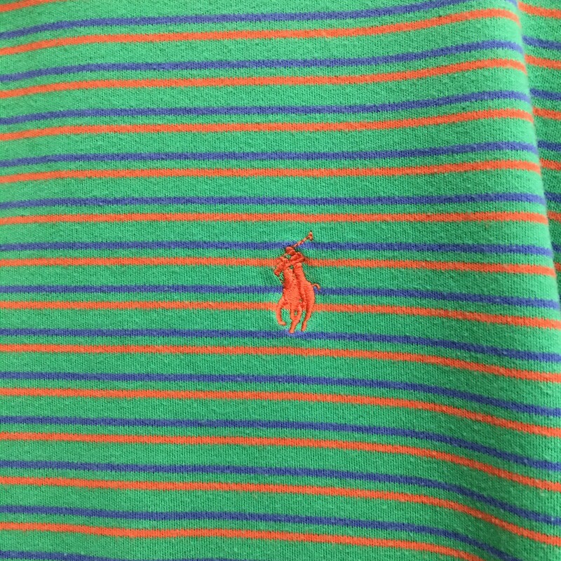 Ralph Lauren 100% Cotton,short sleeves, Green, orange logo, thin orange and purple stripes  Size: XXL