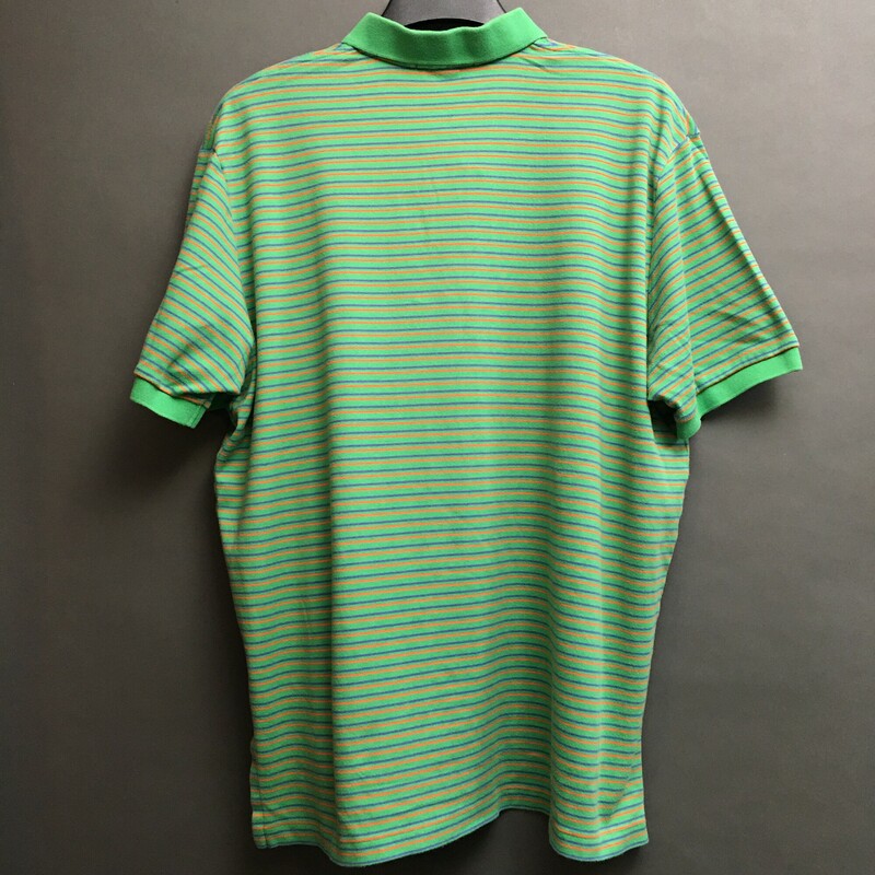 Ralph Lauren 100% Cotton,short sleeves, Green, orange logo, thin orange and purple stripes  Size: XXL