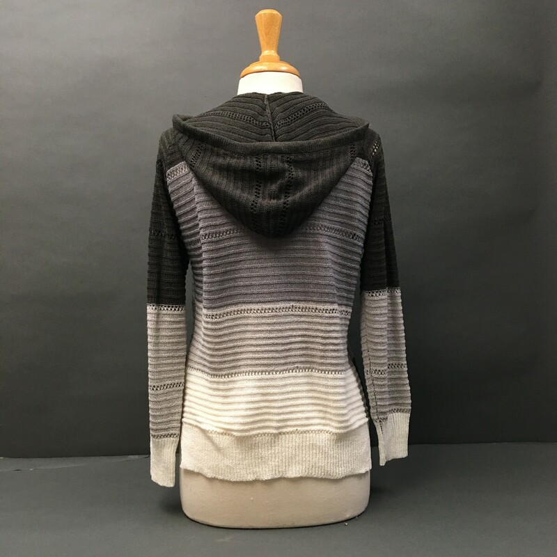 Black Grey Off white and white pattern light  knit hoodie, no tag, zipper front