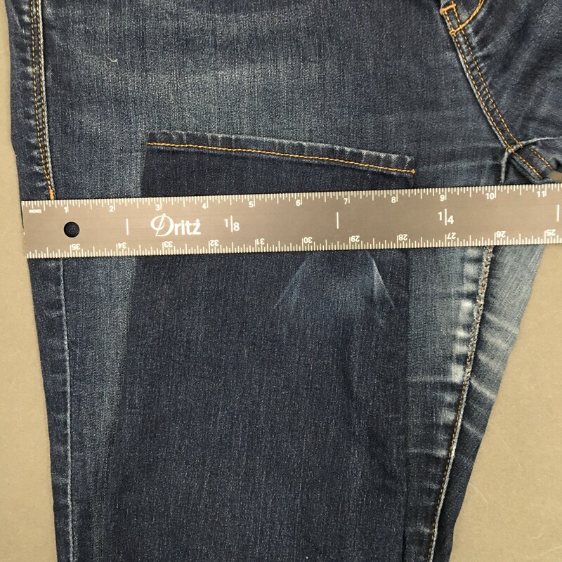 102-310 Articles Of Society, Blue, Size: 28 back left side has small distress. Nicely worn soft denim. 77% cotton, 21% polyester, 2% spandex