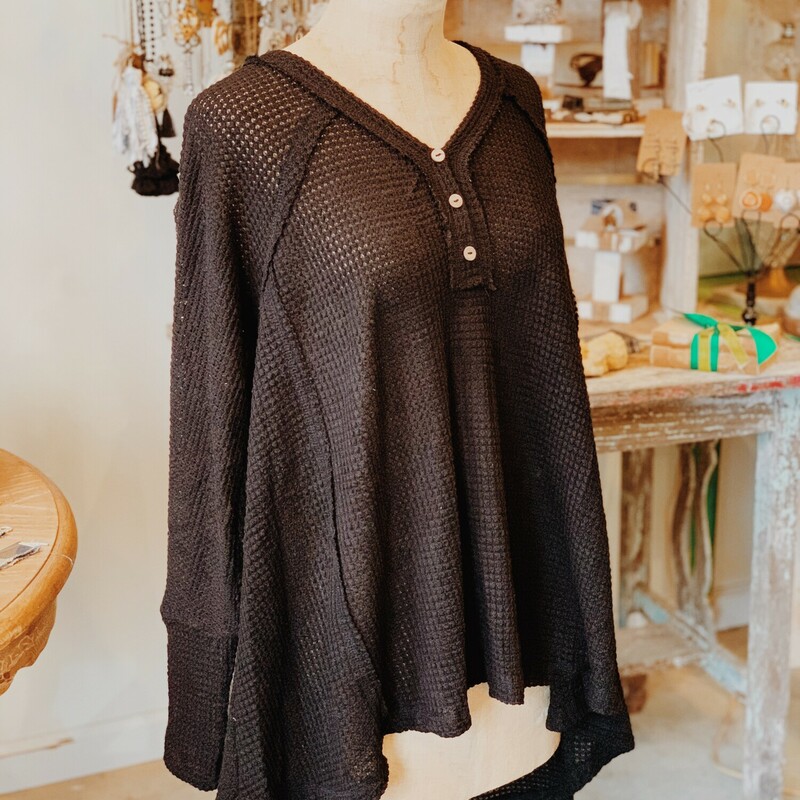 Blk Waffle Knit Top