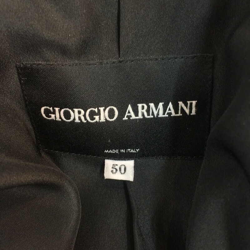 GORGEOUS Giorgio Armani jacket. Black interior and exterior. Front buttons, no collar. Gently used, no signs of use. Dry clean only. Italian size 50 (US size 16). Retail approx: $1,199. WON'T LAST!