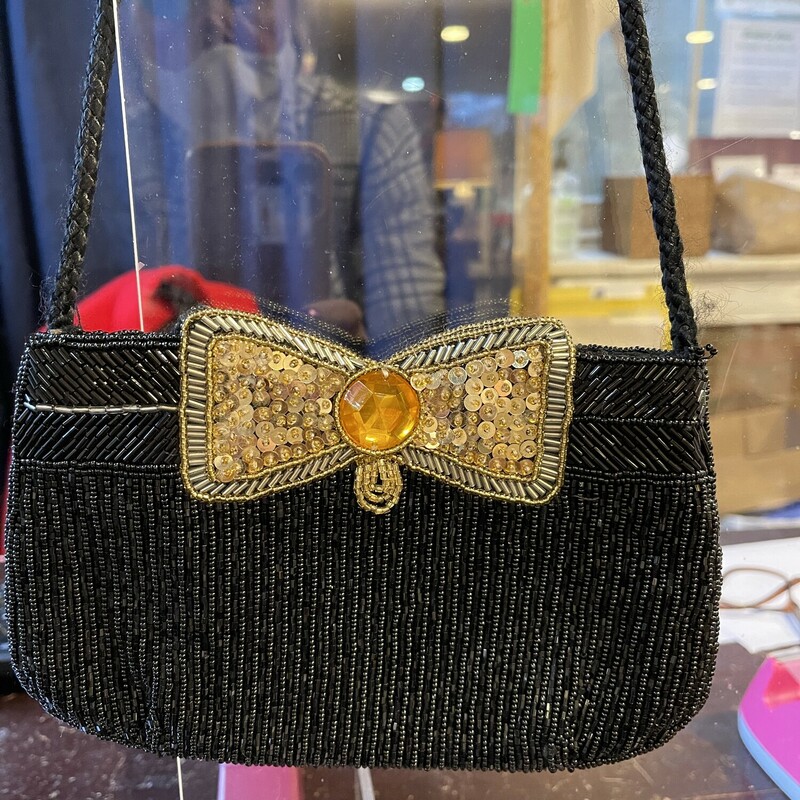Beaded Bow Evening Bag, Bl/gold, Size: Sm